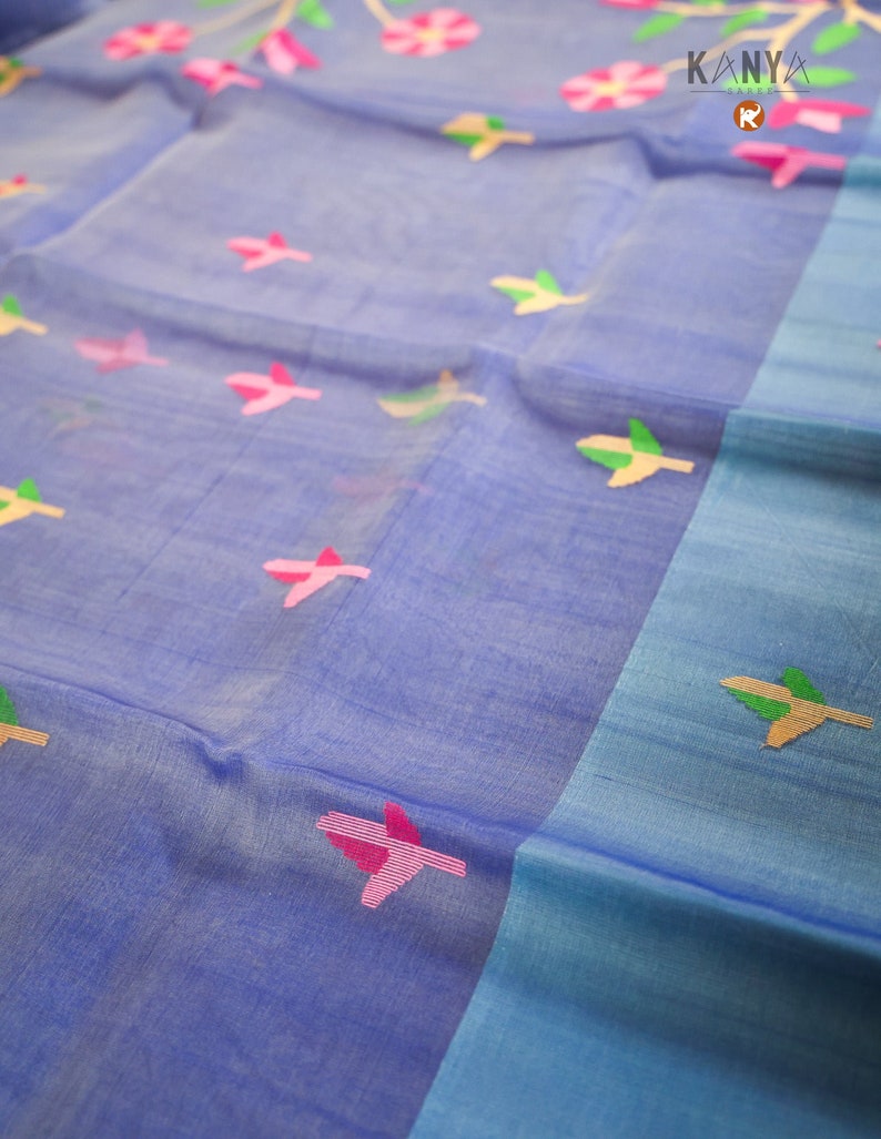 Blue Multicolour Muslin Saree main image 0
