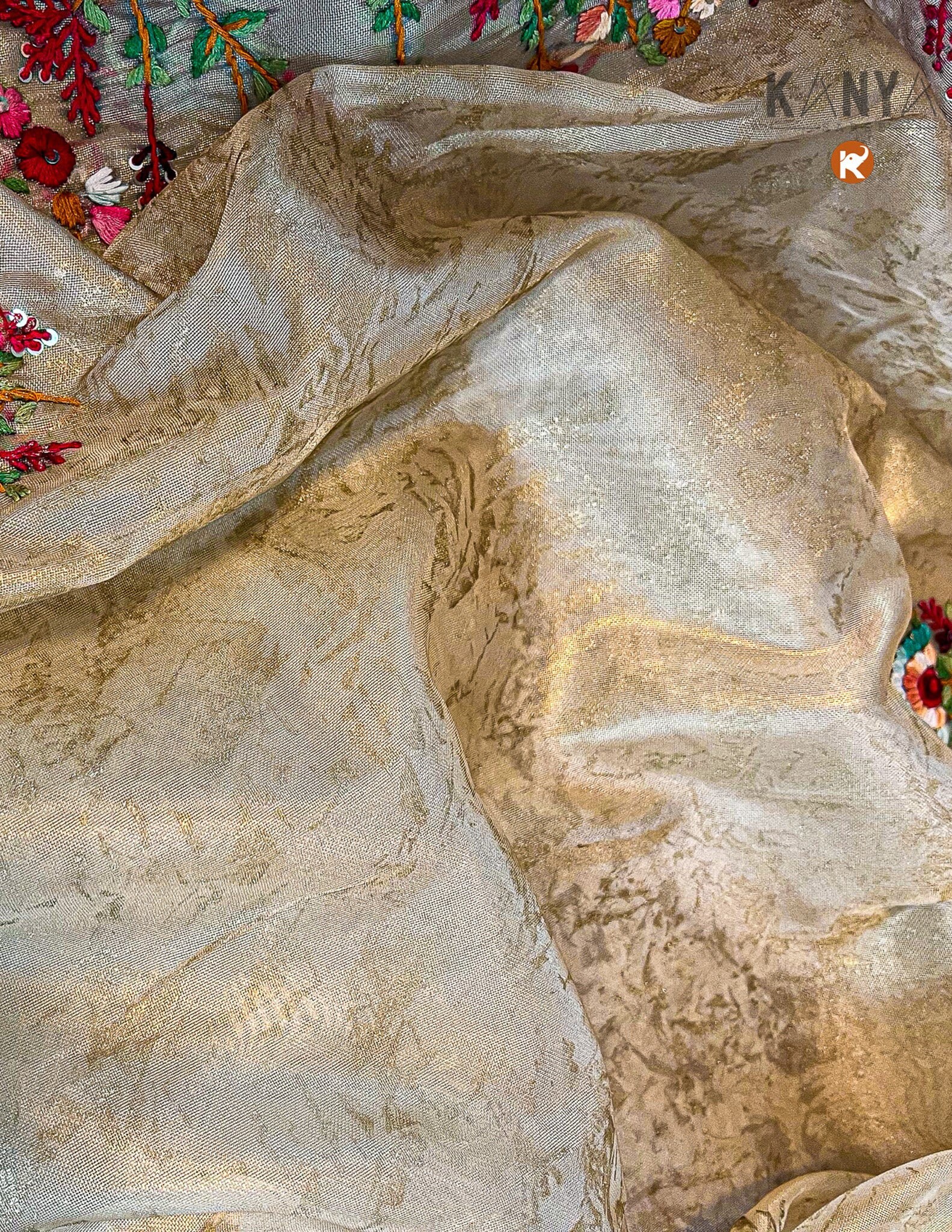 Handcrafted Tissue Organza Saree with Dabka Zardozi Work