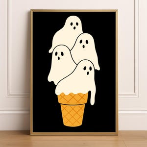 Poster cornet de crème glacée fantôme Summerween, décoration de fête d&#39;Halloween, Halloween fantaisiste, impression de dortoir, art mural imprimable pour enfants, téléchargement numérique