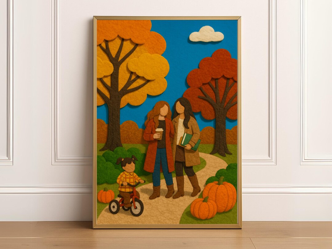 Fall Lgbtq Printable LGBTQ Family Fall Scene Print, Felt Textured WLW Wall Art ...