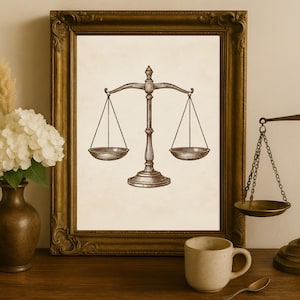 Scales of Justice Wall Art, Lawyer Office Decor, Elegant Law Print Digital Download, Legal Gift Attorney or Law Student, Masculine Wall Art