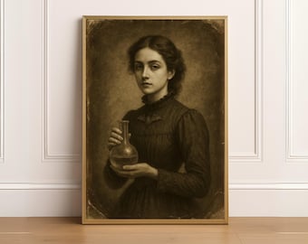 Victoriaanse alchemist portret kunst aan de muur, Dark Academia Halloween decor, vintage afdrukbare kunstwerken, alchemie poster print uit de jaren 1800 digitale download