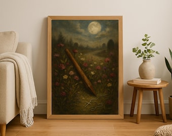 Witchy Wandkunst, Vampir Slayer inspiriert Digitaldruck, Gothic Halloween Dekor, Paranormal Cottagecore Kunstwerk, Dunkles, wunderliches Poster
