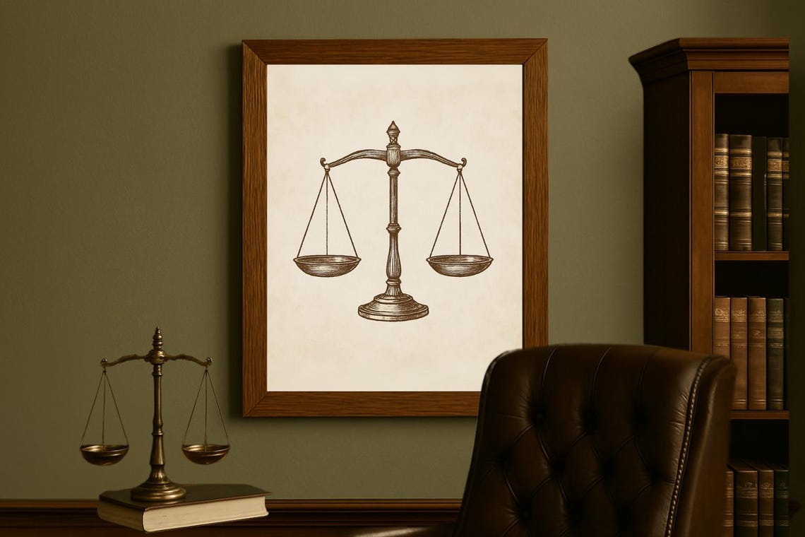 Scales of Justice Wall Art, Lawyer Office Decor, Elegant Law Print ...