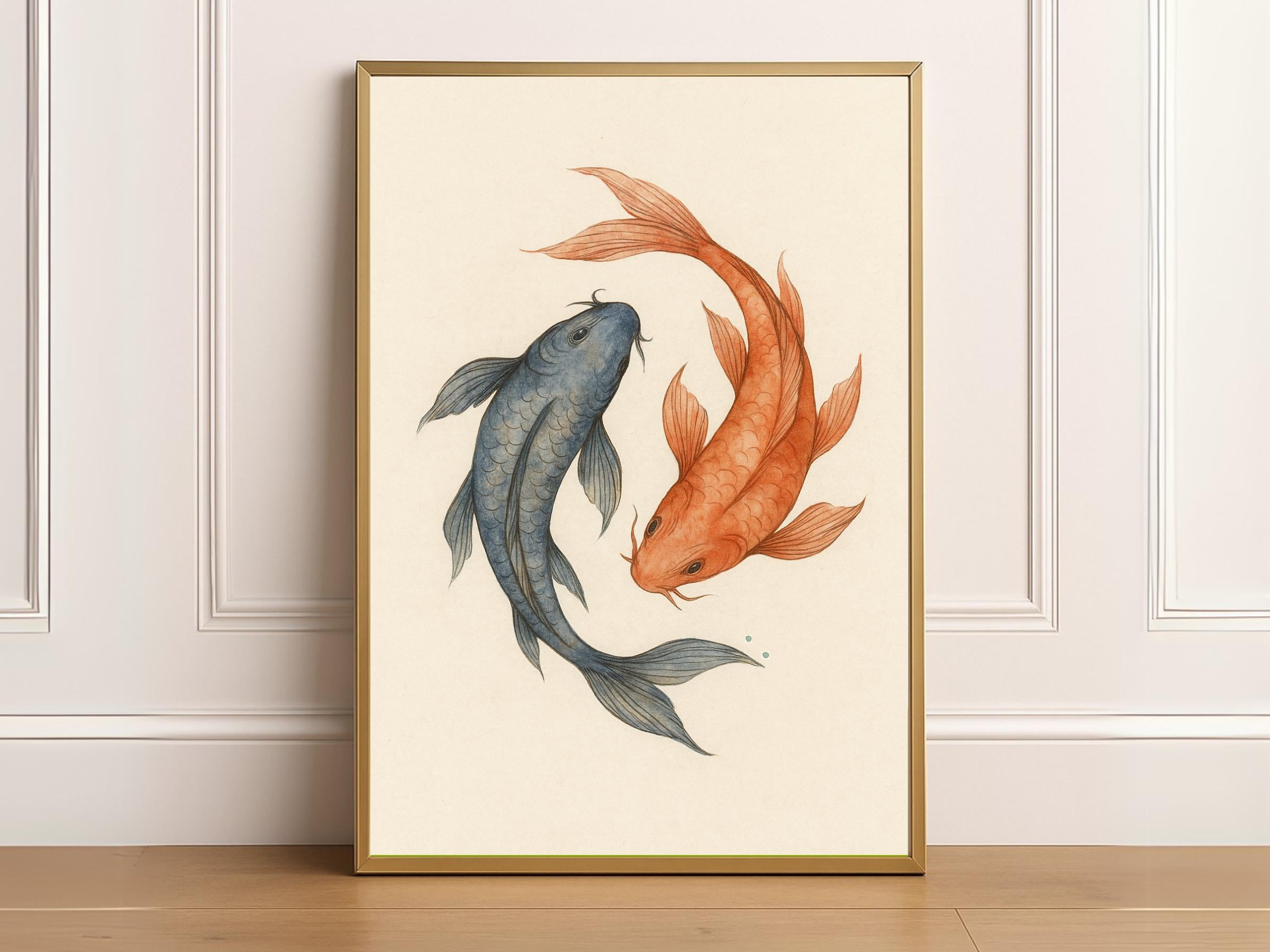 Printable Koi Fish Wall Art, Japandi Yin Yang Print, Zen Japanese Fish ...