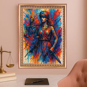 Lady Justice Wall Art, Abstract Colorful Lawyer Office Decor, Goddess of Justice Law Print Digital Download, Legal Artwork, Attorney Gift