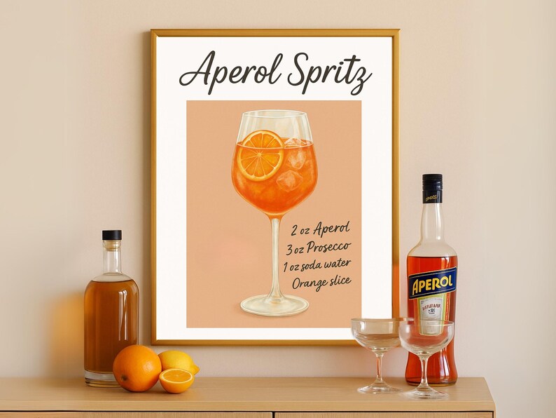 Aperol Spritz Print, Spritz Bar Sign, Cocktail Recipe Art, Italian ...