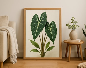 Printable Alocasia Wall Art, Botanical Leaf Print, Tropical Plant Poster, Plant Lover Gift, Minimalist Home Decor Digital Download Artwork