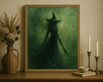 Green Smoke Wicked Witch Wall Art Printable, Dark Moody Halloween Witch Painting Gothic Decor Witchy Digital Download Abstract October Print