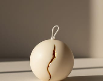 Kintsugi Sphere Sculptural Soy Candle — 4″ or 5″ · Minimal Neutral Decor · Handmade by LUNYRAC