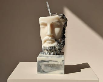 The Greek Bust. Sculptural Soy Candle with Pedestal ·Scented · Minimal Neutral Decor
