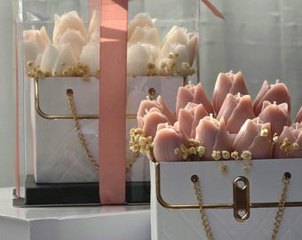 Luxury Tulip Candle Bouquet, Soy Wax Floral Candle Gift Box, Scented Candle Gift for Her, Unique Mother’s Day Gift