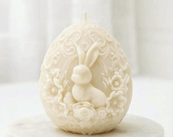 Bunny Egg Candle, Floral Sculptural Spring Decor, Handmade Easter Gift Ready