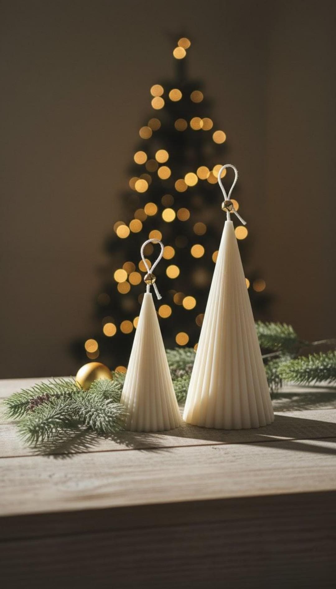 Ribbed Christmas Tree Candle • Minimalist Soy Wax Cone • Scented Gift ...