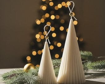 Ribbed Christmas Tree Candle • Minimalist Soy Wax Cone • Scented Gift. Ready to Gift