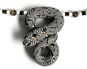 Large Snake Statement Necklace, Polymer Clay with Banded Agate