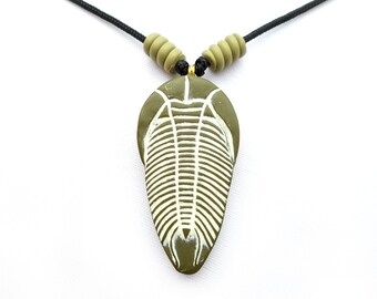 Large Trilobite Pendant Necklace, Polymer Clay