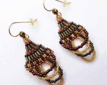 Dressy Beaded Dangle Earrings in Fall Colors, Unique Glass Bead Earrings