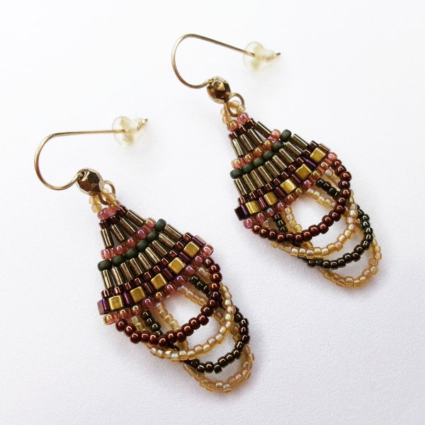 Dressy Beaded Dangle Earrings in Fall Colors, Unique Glass Bead Earrings