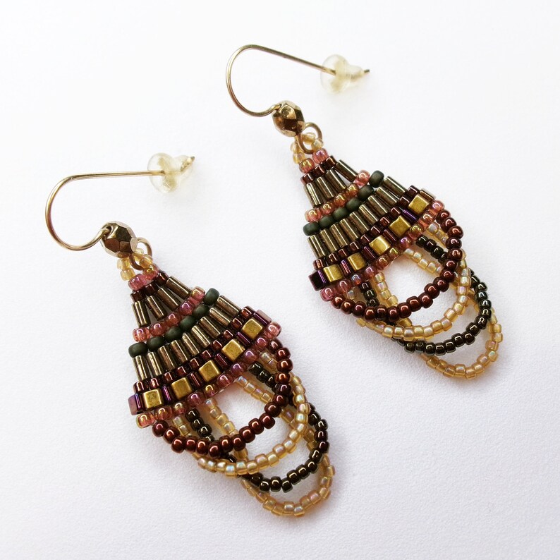 Dressy Beaded Dangle Earrings in Fall Colors, Unique Glass Bead Earrings image 1