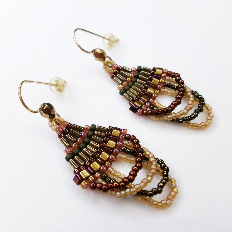 Dressy Beaded Dangle Earrings in Fall Colors, Unique Glass Bead Earrings image 6