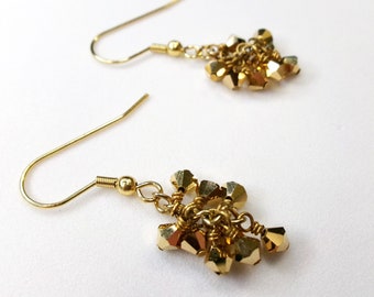 Gold Tone Cluster Drop Earrings with Swarovski Crystals