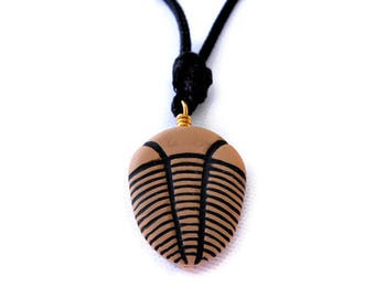 Trilobite Necklace, Tan and Black on Adjustable Cord, for Men or Women