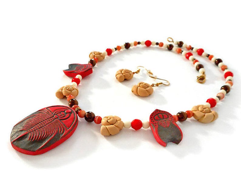Polymer Clay Trilobite Statement Jewelry Set