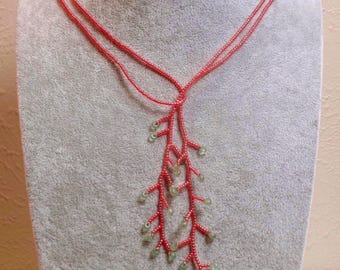 Beaded Lariat Wrap Necklace, Versatile Adjustable Length Light Red or Pink Necklace