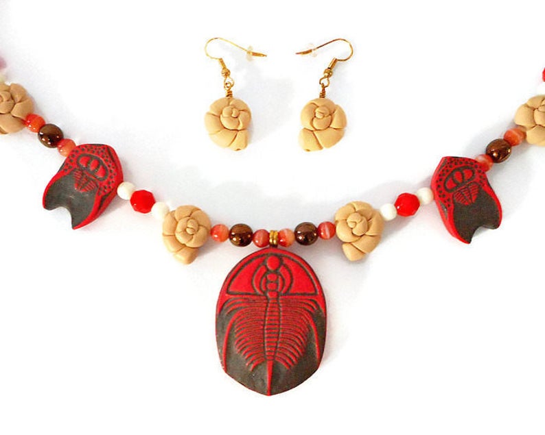 Polymer Clay Trilobite Statement Jewelry Set