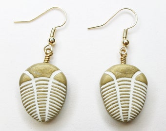 Trilobite Pendant Earrings, Polymer Clay