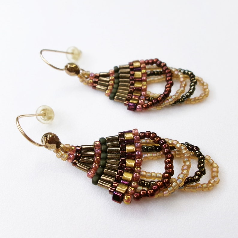 Dressy Beaded Dangle Earrings in Fall Colors, Unique Glass Bead Earrings image 3
