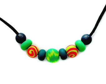 Multicolor Polymer Clay Bead Adjustable Length Necklace for Men or Women