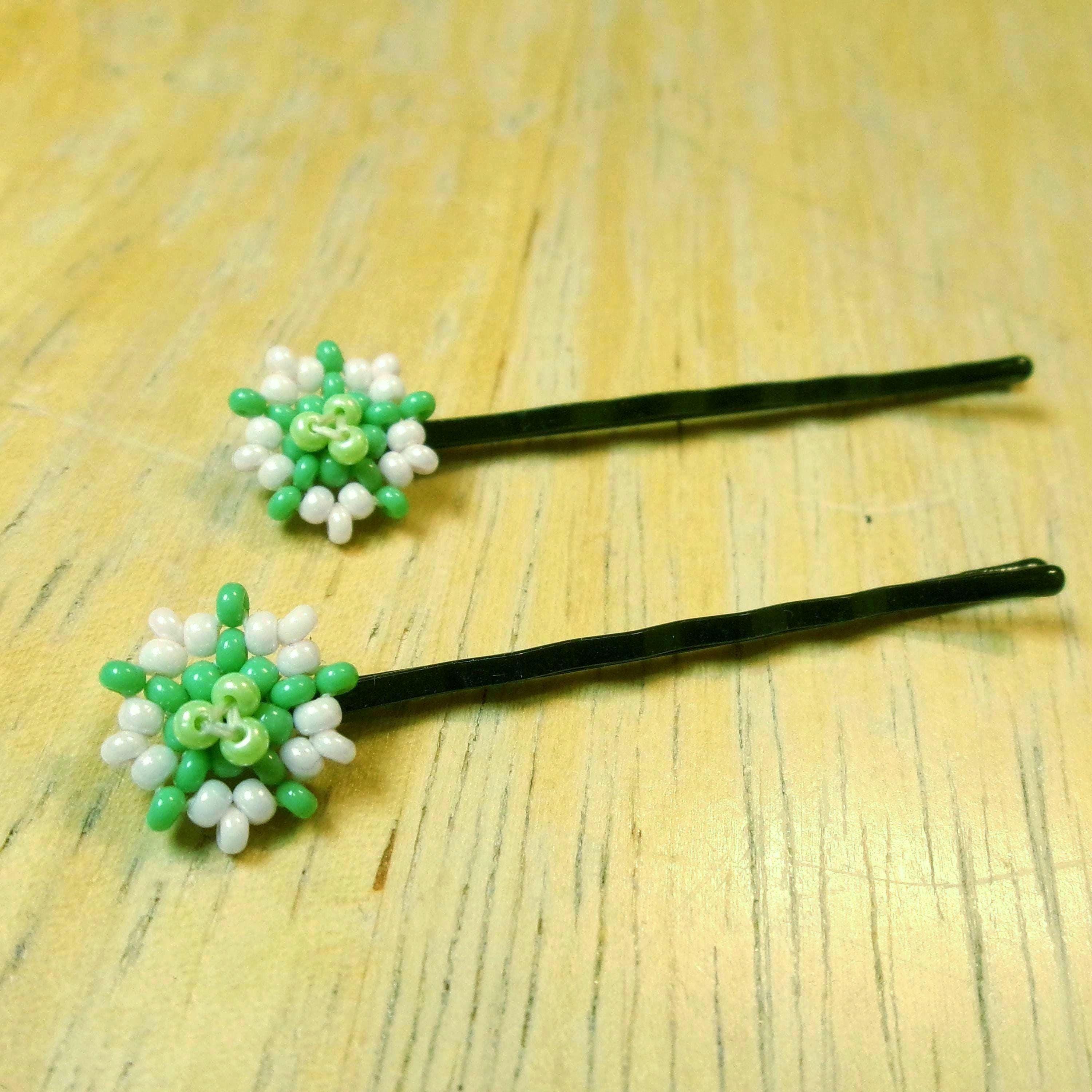 Pink Beaded Flower Hair Clip With Long Green Trailing Vine On Gold Hair Pin S1773639f604e428b8086703cbf365  main image 4