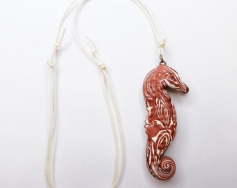 Seahorse Large Pendant Necklace, Polymer Clay, Adjustable Length