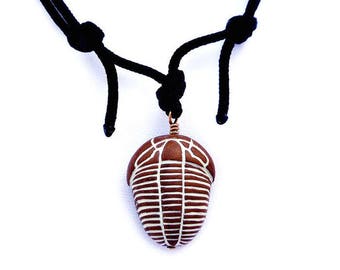 Small Trilobite Pendant Adjustable Cord Necklace, Polymer Clay, for Men or Women