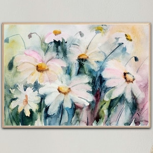 Original Flower Painting,  hand painted Watercolor of daisies ,unique  painting, wall art, Daisy painting,new home gift,