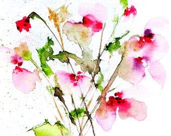Watercolor Flower Painting,Floral Wall Art, Hand Painted Artwork