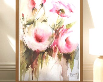 Rose wall art flower art painting original art size 11/15 inches Colorful Watercolor painting on Cotton Paper-Single Painting