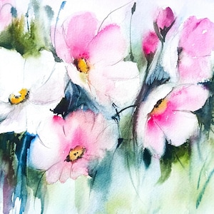 Original painting of flowers,watercolor pink and white flowers ,Unique Artwork,17&quot;x12&quot; ,Custom Watercolor Flower Painting
