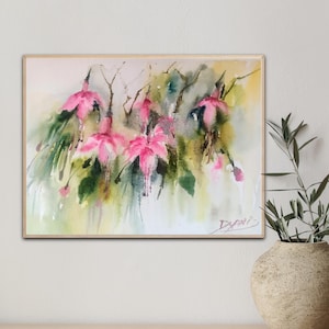 Original Watercolor pink flowers art ,hand painted flowers, Wildflowers Wall Decoration art, Original Botanical  painting