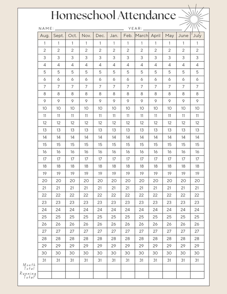 Homeschool Attendance Records, Attendance Tracker Printable Log Student ...