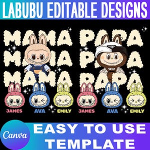 Labubu Canva Editable Template, Mama Personalised Labubu Png Gifts for kids, Easy to use Labubu Custom Name Design Templates Gift for Family