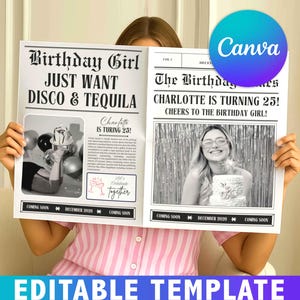 Canva Birthday Party Invite Newspaper Template with photo, Editable Birthday News Paper, DIY Newspaper Invitation Templates Birth Photoshoot