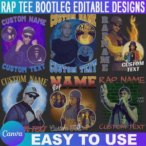 Bootleg Rap Canva Editable Template, Personalize Vintage 90&#39;s Picture Tee Shirt Boyfriend, Rap Name Custom Girlfriend Photo Design Templates