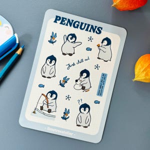 Pinguin Sticker Sheet für Tierliebhaber | mattes oder glänzendes Vinyl Stickerbogen 12x7cm | handgemachte Aufkleber, Planer, Weihnachten