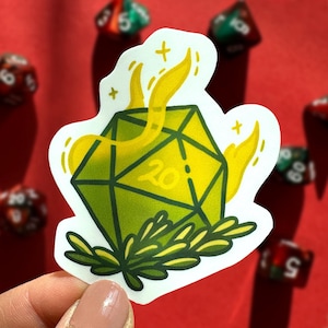 Pegatina D20 / Pegatinas de vinilo aptas para lavavajillas / Dado D20 verde, clase Druida, accesorios TTRPG / Regalo para DM, él, impermeable, hecho a mano, portátil