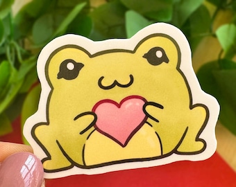 Adesivo de Sapo em Formato de Coração | Adesivo de Vinil Recortado à Prova d'Água | Adesivos Fofos de Sapos Kawaii para o Dia dos Namorados | Pode ser Lavado na Lava-louças | Feito à Mão com Amor
