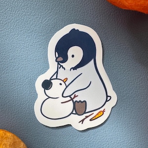 Adesivo pinguino / Adesivi fustellati in vinile lucido impermeabile / Pinguino carino con pupazzo di neve / Adesivo lavabile in lavastoviglie per laptop con animale kawaii