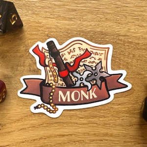 Sticker monnik | Stickers 5e klas voor DM, Game Master | Vaatwasmachinebestendig waterdicht glanzend vinyl | Handgemaakte pen- en papieraccessoires TTRPG